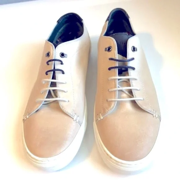 NWT Mens TED BAKER Duuke Brogue Beige Leather Trainers Sneaker 8.5 MSRP $670